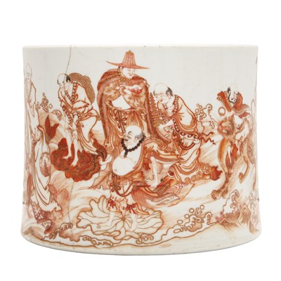 Lot 91 - A Chinese rouge-de-fer 'immortals' brush pot, bitong, Qing dynasty, 18th century