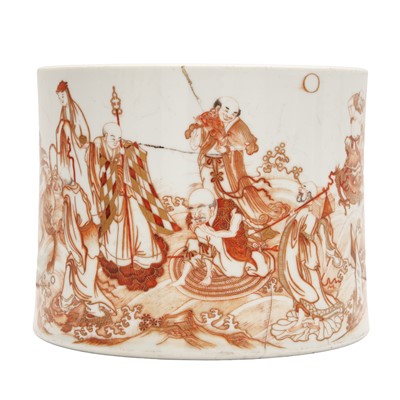 Lot 91 - A Chinese rouge-de-fer 'immortals' brush pot, bitong, Qing dynasty, 18th century