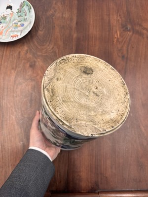 Lot 42 - A large Chinese wucai 'Washing the Elephant' brush pot, bitong, Transitional period