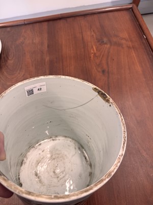 Lot 42 - A large Chinese wucai 'Washing the Elephant' brush pot, bitong, Transitional period