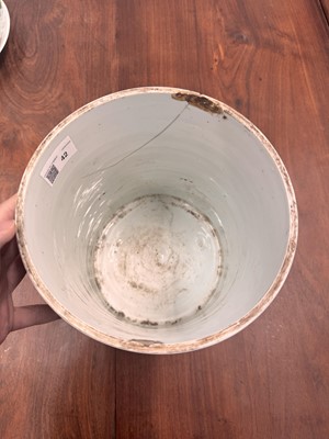 Lot 42 - A large Chinese wucai 'Washing the Elephant' brush pot, bitong, Transitional period
