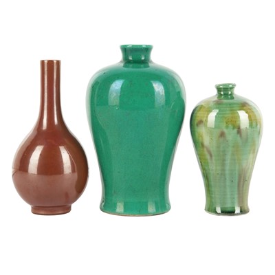 Lot 610 - Three Chinese monochrome vases, Qing dynasty, 18th-19th century