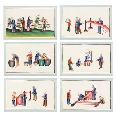 Lot 721 - A group of Chinese pith 'silk production' paintings, Qing dynasty, 19th century