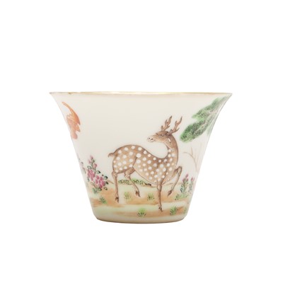 Lot 414 - A Chinese famille-rose 'deer' wine cup, Republic period