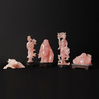 Lot 401 - A group of Chinese rose quartz carvings, 19th-20th century