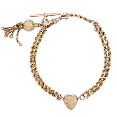 Lot 400 - A rope-twist Albert chain heart bracelet