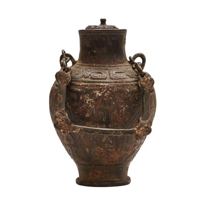 Lot 96 - A Chinese bronze hanging vase and cover, Han dynasty