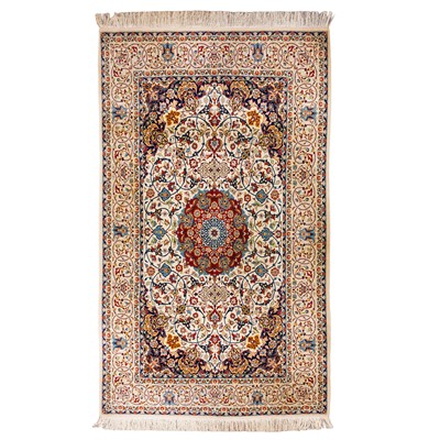 Lot 95 - An extremely fine part silk Isfahan carpet, central Persia