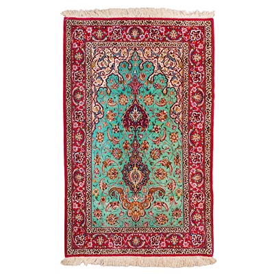 Lot 20 - An extremely fine part silk Isfahan prayer rug, central Persia