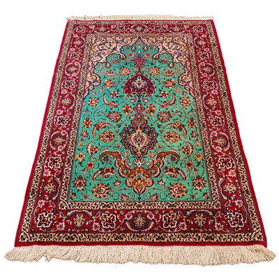 Lot 20 - An extremely fine part silk Isfahan prayer rug, central Persia