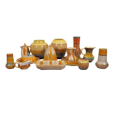 Lot 115 - A mixed group of Art Deco Shelley Harmony Dripware, in Orange and Green Tones