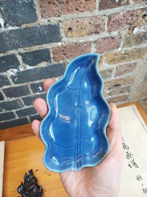 Lot 72 - A Chinese monochrome blue-glazed 'artemisia leaf' washer, Qing dynasty, 18th century
