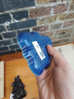 Lot 72 - A Chinese monochrome blue-glazed 'artemisia leaf' washer, Qing dynasty, 18th century