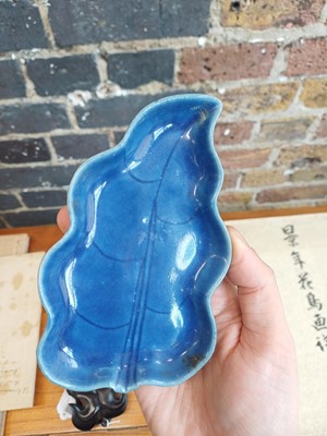 Lot 72 - A Chinese monochrome blue-glazed 'artemisia leaf' washer, Qing dynasty, 18th century