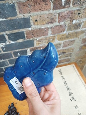 Lot 72 - A Chinese monochrome blue-glazed 'artemisia leaf' washer, Qing dynasty, 18th century