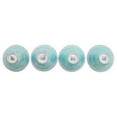 Lot 51 - Four Chinese turquoise-enamelled ogee wine cups, Qing dynasty, Qianlong marks and period