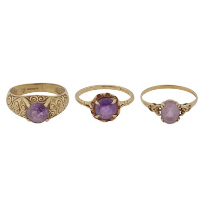 Lot 243 - Three single-stone amethyst rings