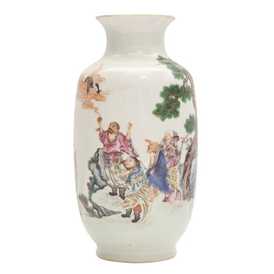 Lot 755 - A Chinese famille-rose 'immortals' lantern vase, 20th century
