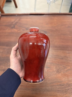 Lot 81 - A Chinese copper red-glazed vase, meiping, Qing dynasty, 18th/19th century