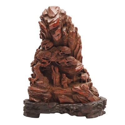 Lot 202 - A Chinese bamboo root 'mountain' carving, Qing dynasty, 18th century