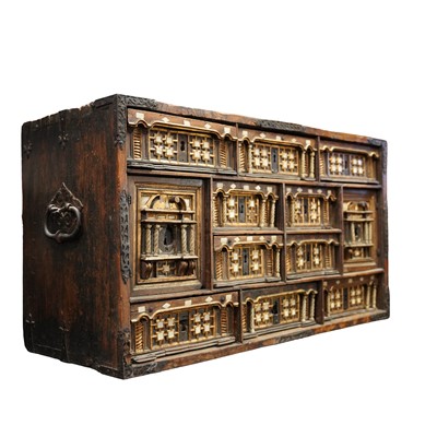 Lot 194 - A Spanish walnut and bone inlaid vargueño (bargueño) cabinet