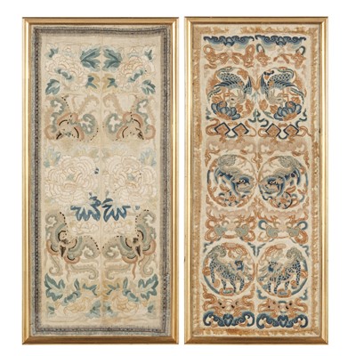 Lot 565 - Two Chinese silk embroidered panels, Qing dynasty, 19th century