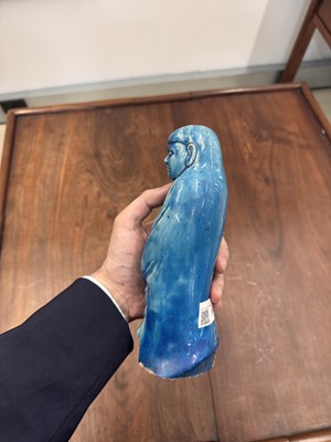 Lot 34 - A Chinese monochrome turquoise-glazed figure of Daruma, Qing dynasty, Kangxi period
