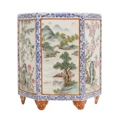 Lot 431 - A Chinese famille-rose hexagonal brush pot, Republic period