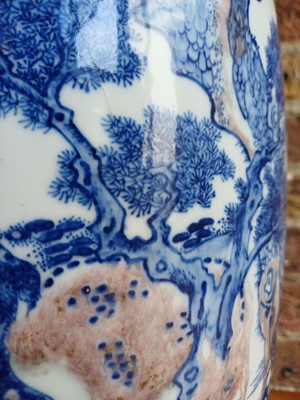 Lot 94 - A large Chinese underglaze-copper-red and blue lantern vase, Qing dynasty, 19th century