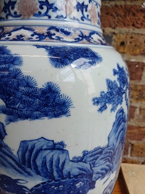 Lot 94 - A large Chinese underglaze-copper-red and blue lantern vase, Qing dynasty, 19th century