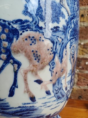 Lot 94 - A large Chinese underglaze-copper-red and blue lantern vase, Qing dynasty, 19th century