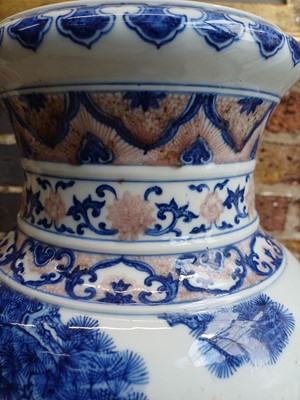 Lot 94 - A large Chinese underglaze-copper-red and blue lantern vase, Qing dynasty, 19th century