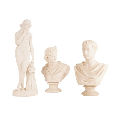 Lot 296 - A group of Victorian Parian ware, comprising of two busts and a figure, mid to late 19th Century