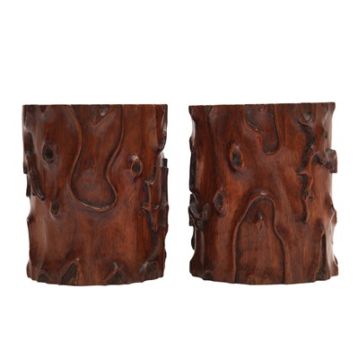 Lot 211 - A pair of fine Chinese hardwood huanghuali brush pots, Qing dynasty, 18th century