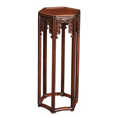 Lot 239 - A Chinese hardwood hexagonal jardiniere stand, Qing dynasty, 19th century