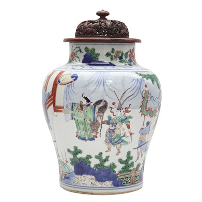 Lot 370 - A Chinese wucai 'figural' baluster vase, late Qing dynasty