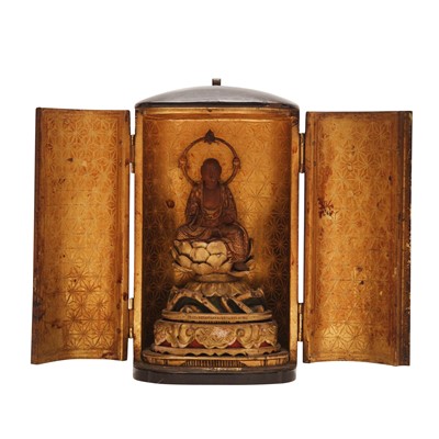 Lot 846 - A small Japanese gilt-lacquered portable shrine, zushi, Edo period