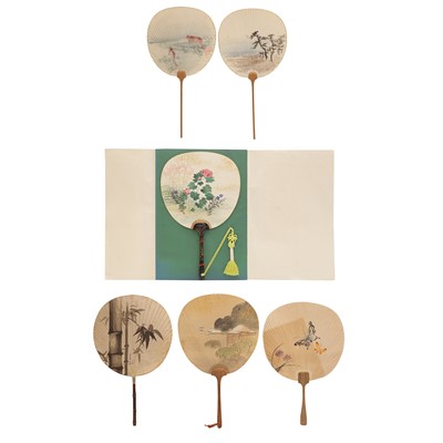 Lot 847 - A group of Japanese rigid circular fans, early 20th century, Taisho period