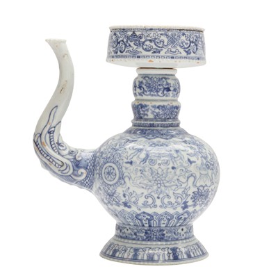 Lot 780 - A Chinese blue and white Tibetan-style ewer, penba hu, 20th century