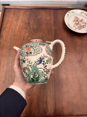 Lot 23 - A Chinese famille-verte 'floral' teapot, Qing dynasty, Kangxi period