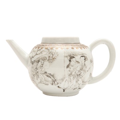Lot 188 - A Chinese grisaille and gilt-decorated ‘figural landscape' teapot, Qing dynasty, Qianlong period