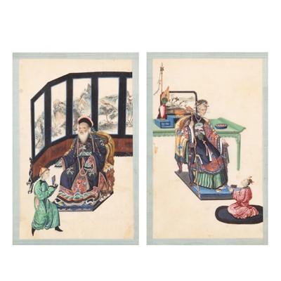 Lot 715 - Two Chinese 'court officials' pith paper paintings, Chinese School, 19th century