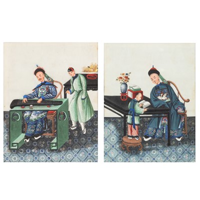 Lot 709 - Two Chinese 'officials' pith paper paintings, Chinese School, 19th century