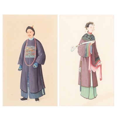 Lot 716 - Two Chinese watercolour 'court officials' paintings, Chinese School, 19th century
