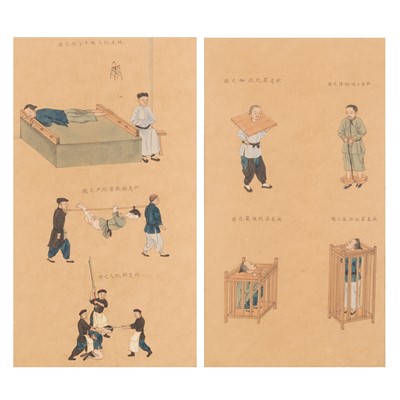 Lot 706 - Two Chinese 'torture' framed paintings, Chinese School, 19th century