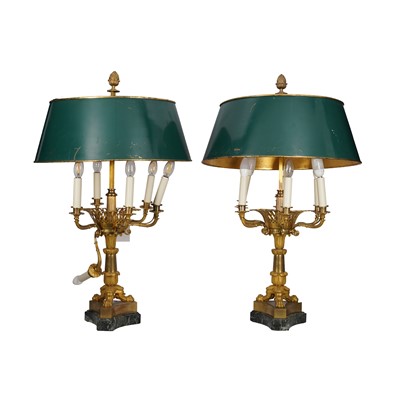Lot 285 - A pair of French Empire period gilt bronze centre lamps