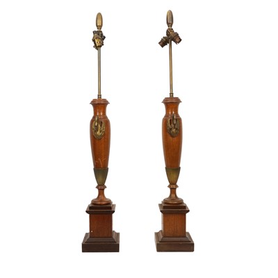 Lot 309 - A pair of Empire style mahogany table lamps