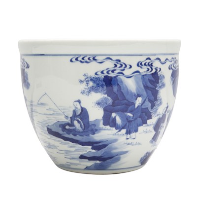 Lot 368 - A Chinese blue and white 'figural' jardiniere, late Qing dynasty
