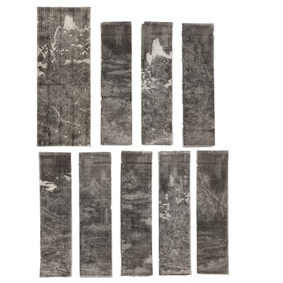 Lot 402 - Nine Chinese 'Eight Sights of Guanzhong' ink rubbings, 19th/20th century