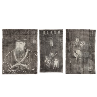 Lot 401 - Three Chinese 'figural' ink rubbings, 19th/20th century